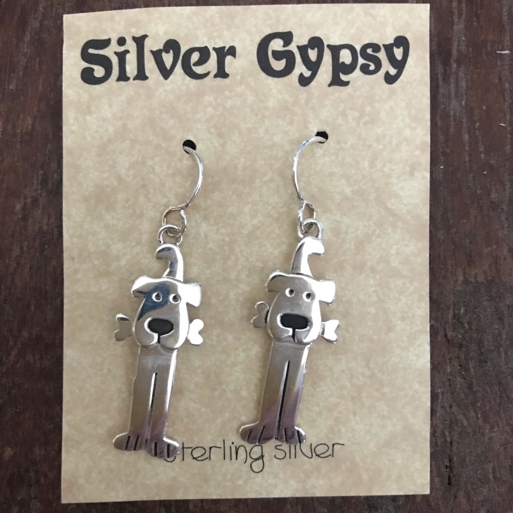 Sterling Silver Dog with Bone Earrings.